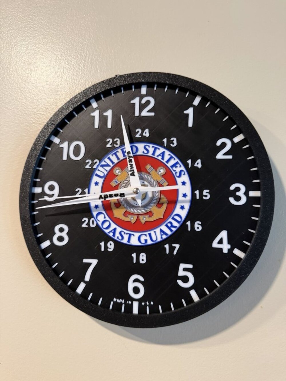 United State Coast Guard 10" Round 3D Printed Retro 12/24 Hour Wall Clock